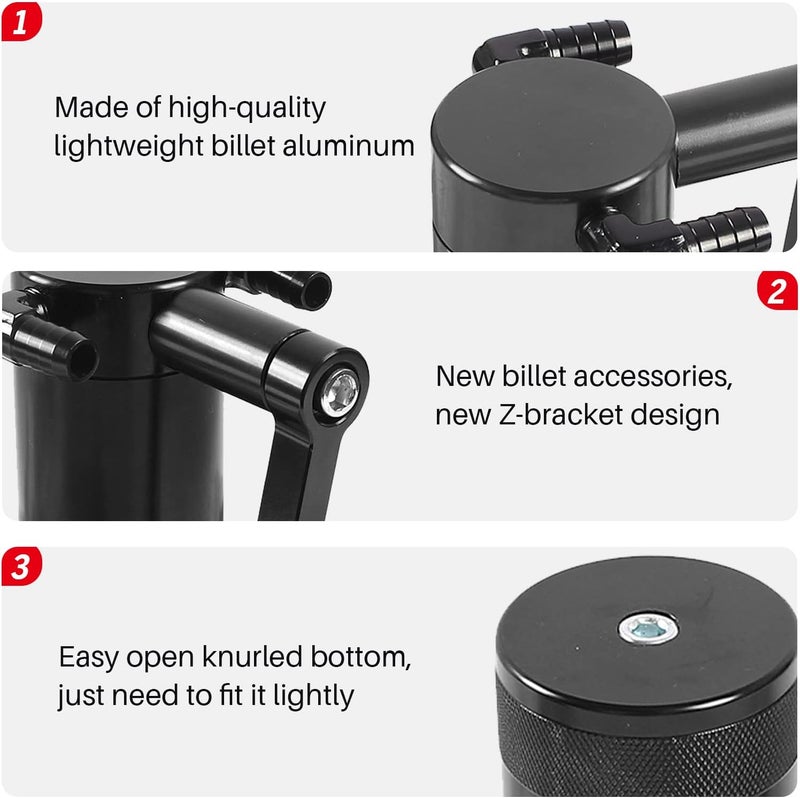 POSENG Billet Catch Can Air Oil Separator Z-Bracket Technology Compatible with Chrysler Dodge Charger Challenger 2011-2021 6.4 L Black - Image 4